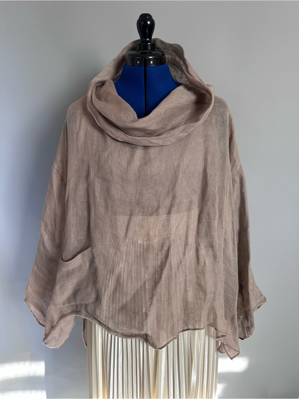 100 % Linen USA Made Light Taupe Women's Cowl Neck Linen Top